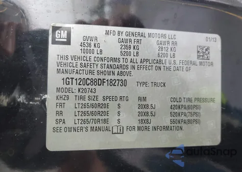 2013 GMC Sierra 2500Hd Sle z USA, uszkodzony, nr VIN 1GT120C88DF182730